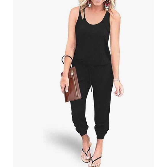 PRETTY GARDEN BLACK JUMPSUIT SZ.L EUC. - Picture 1 of 8